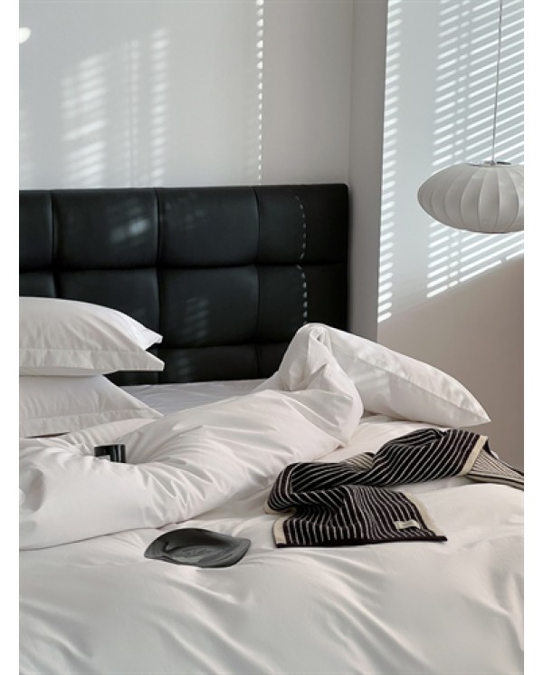 2025 new super five -star hotel pure white 100 tribute satin bed single four -piece bed product hotel cloth grass
