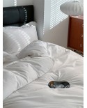 2025 new super five -star hotel pure white 100 tribute satin bed single four -piece bed product hotel cloth grass