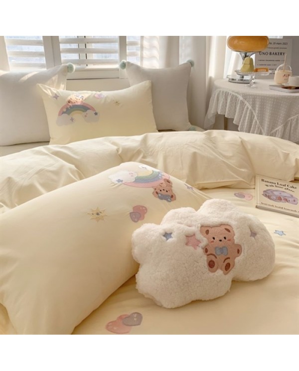 2025 New Washing Cotton Embroidery Four-piece Set-Rainbow Bear