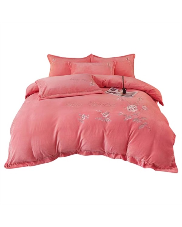 2025 new milk velvet embroidery four -piece set of ten miles of spring breeze series sheet sheet four -piece set