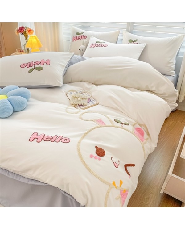 2025 Spring and Summer Wash and grinding wool wool wool embroidered rabbit (special version of the flower type) four -piece set