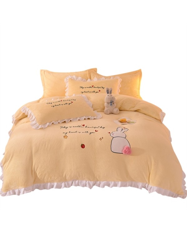 2025 new high -grams love rabbit embroidered flower milk velvet four -piece set