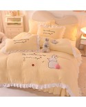 2025 new high -grams love rabbit embroidered flower milk velvet four -piece set