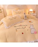2025 new high -grams love rabbit embroidered flower milk velvet four -piece set