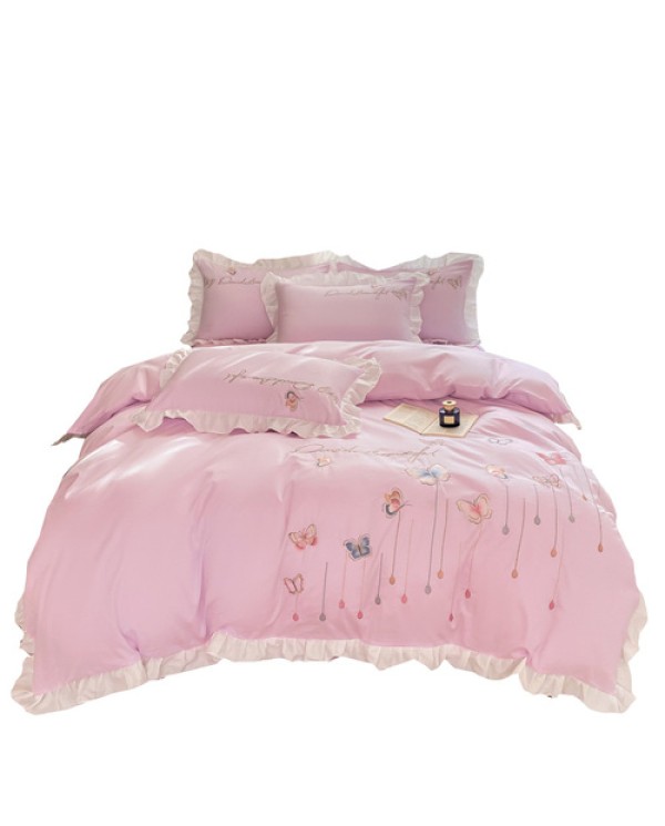 2025 New all -cotton lotus leaf embroidery four -piece butterfly series of bed single bed skirt beds, four -piece set butterfly Xi