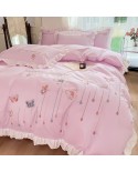 2025 New all -cotton lotus leaf embroidery four -piece butterfly series of bed single bed skirt beds, four -piece set butterfly Xi